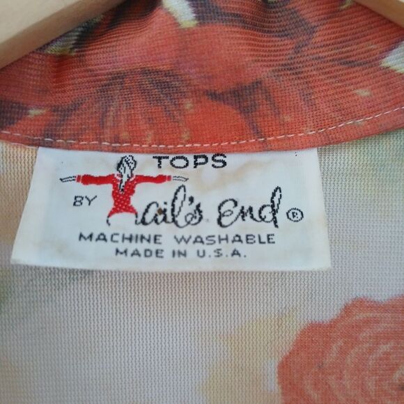 Tail's End Vintage 80's Top Button Down Wide Lapels Long Sleeves Floral - Picture 7 of 13